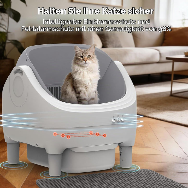 Selbstreinigende Katzentoilette mit App-Steuerung, Extra grosse Kapazität, Geruchsfrei, Automatische