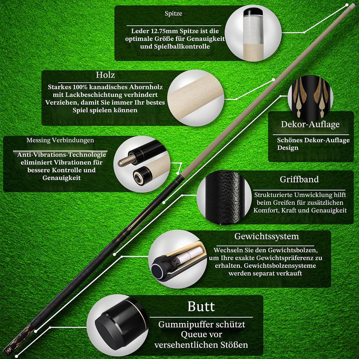 Serpion - Pool Queue Stick 100% kanadisches Ahornholz Professioneller Billard Pool Queue Stick mit H