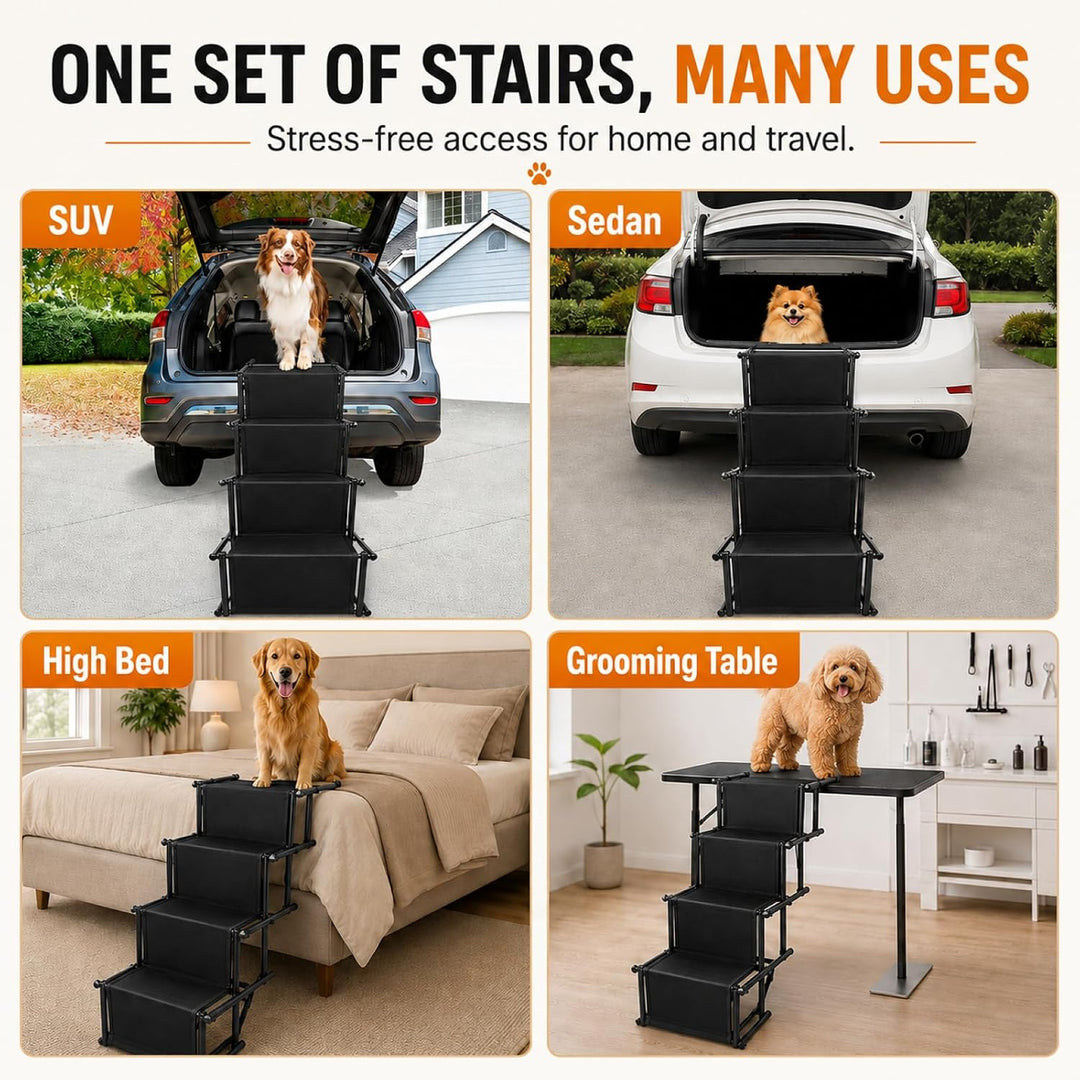 Hundetreppe Auto 4-stufige Hundetreppe-Extra Stabile Hunderampe Auto Klappbar-Perfekte Einstiegshilf