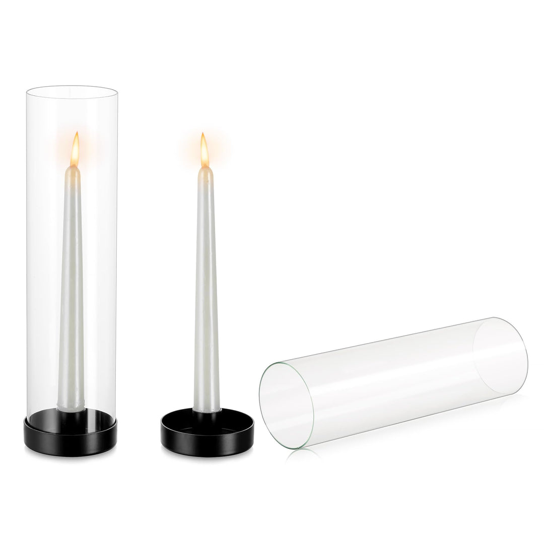 NUPTIO Glaszylinder Kerzen Kerzenhalter Schwarz: 30cm Satz von 2 Klarglas Metall Kerzenständer Stabk