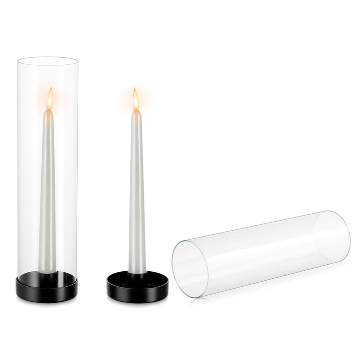 NUPTIO Glaszylinder Kerzen Kerzenhalter Schwarz: 30cm Satz von 2 Klarglas Metall Kerzenständer Stabk