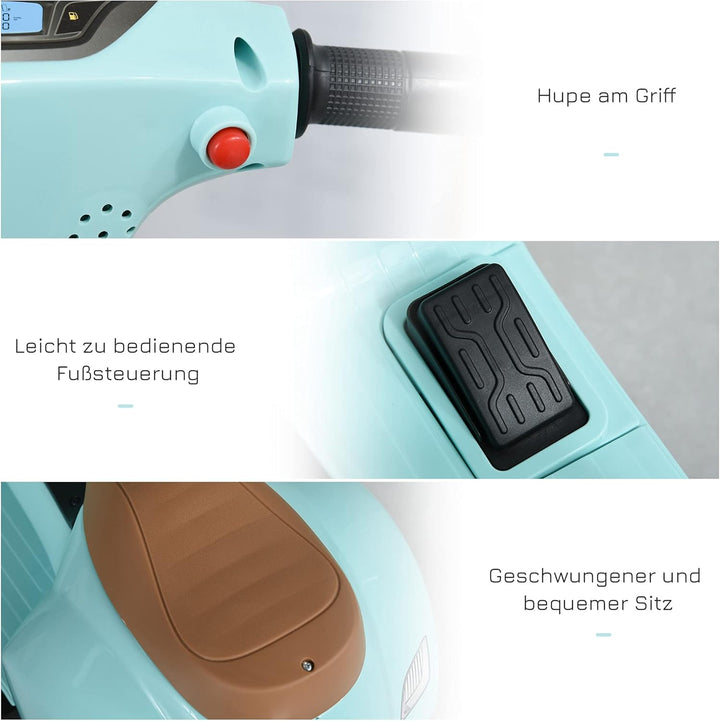 HOMCOM Elektro Kindermotorrad Vespa Elektromotorrad mit LED-Licht, Sound, Kinder Elektro Motorrad fü