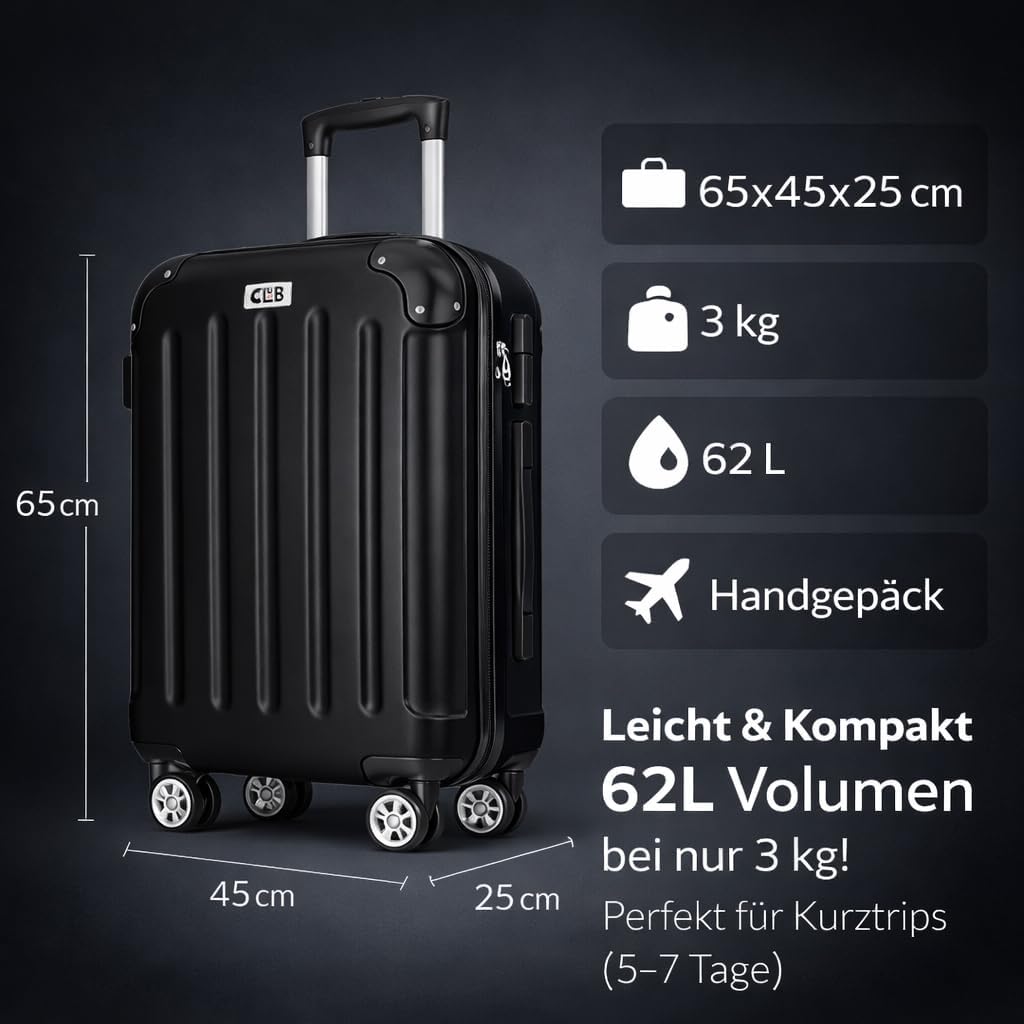 POSH Koffer mittelgross aus ABS - Leichter Hartschalen Trolley 65x45x25 cm - Reisekoffer 62L mit Zah
