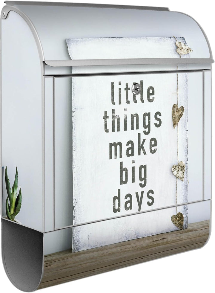 banjado® Design Briefkasten mit Motiv Little Things 39x47x14cm &amp; 2 Schlüssel - Briefkasten Stahl Sil