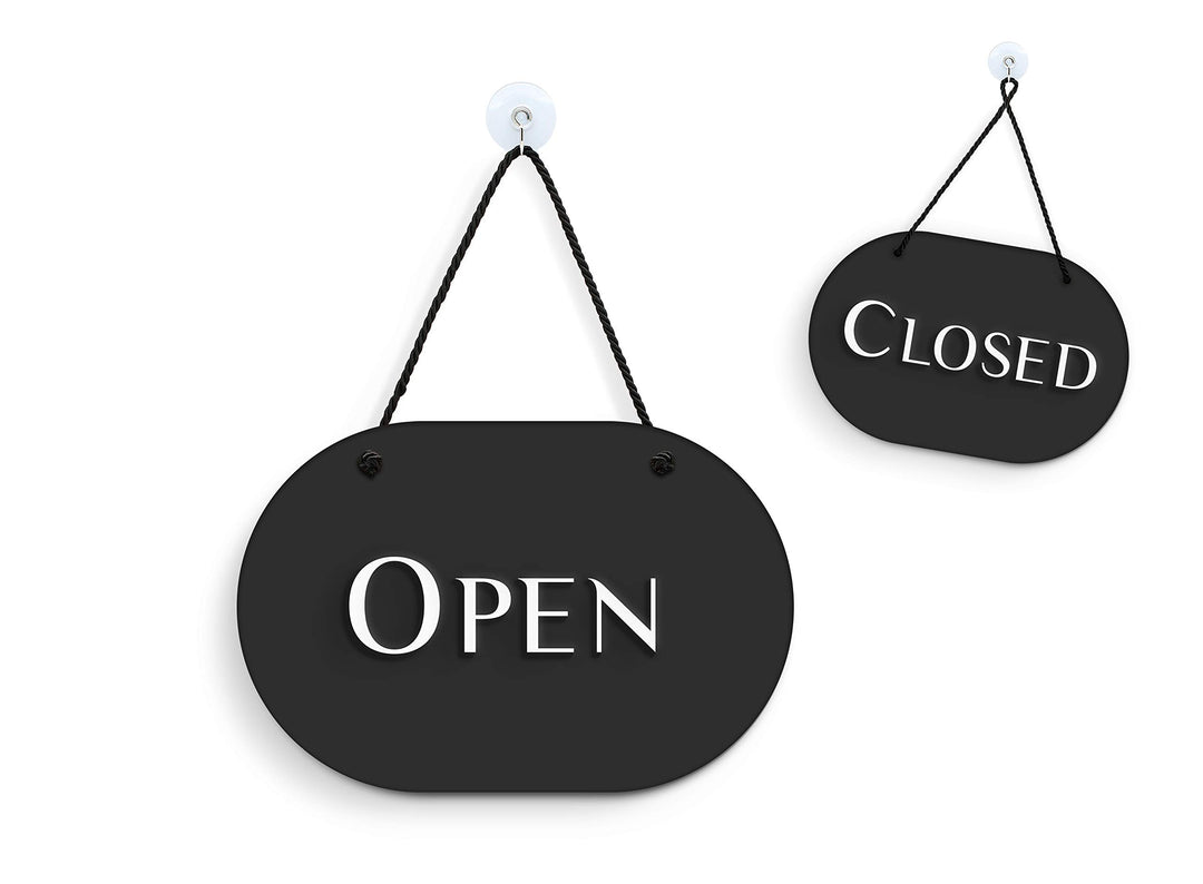3DP Signs | Stilvolles Oval Schwarz - Open/Closed Türschild [OC35] - Doppelseitig hängende Türplatte