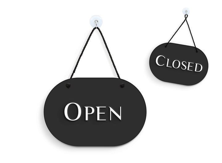3DP Signs | Stilvolles Oval Schwarz - Open/Closed Türschild [OC35] - Doppelseitig hängende Türplatte