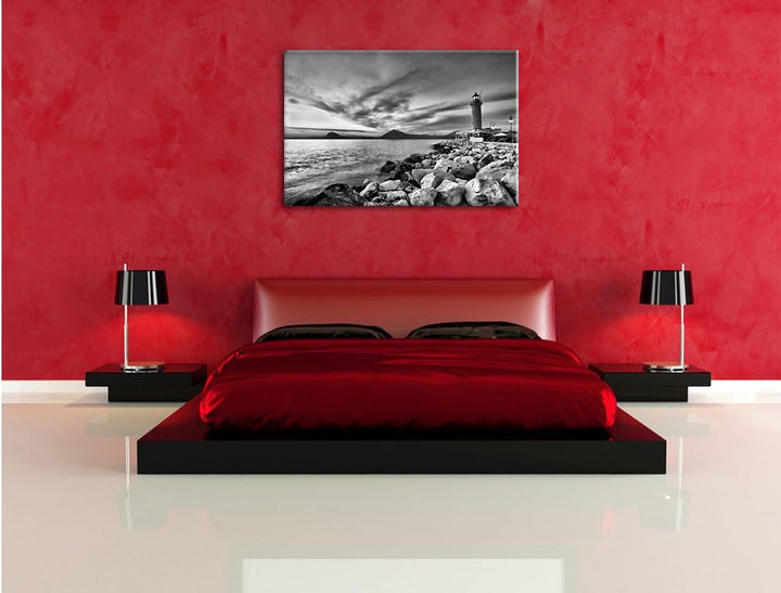 Pixxprint Leuchtturm bei Ebbe als Leinwandbild/Grösse: 100x70 cm/Wandbild/Kunstdruck/fertig bespannt