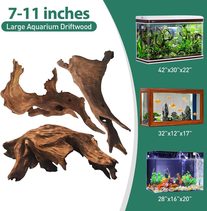 WDEFUN Natürliches Treibholz für Aquarium-Dekoration, 3-teilig, 17,8 - 27,9 cm, grosses Treibholz fü