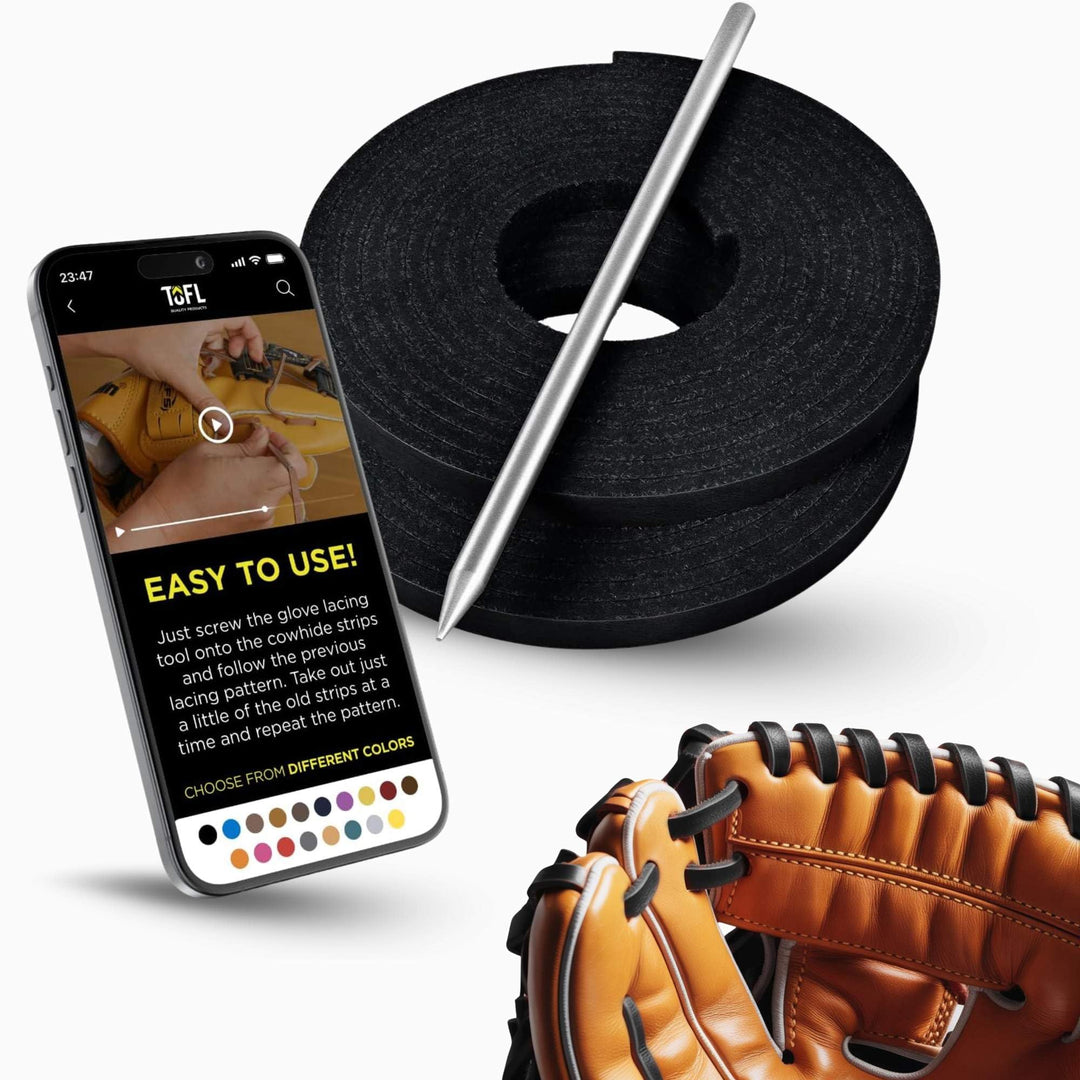TOFL Softball and Baseball Glove Lace Kit | Mitt Lace Glove Repair Lacing Kit | 2 Leather Laces with