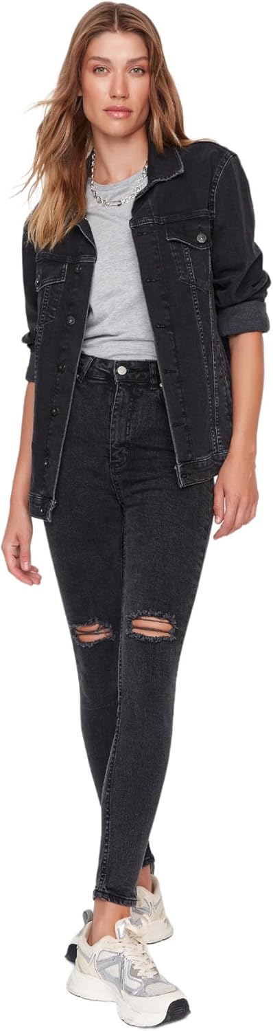TRENDYOL Damen Herren Hoher Bund Skinny Jeans 36 Schwarz, 36 Schwarz