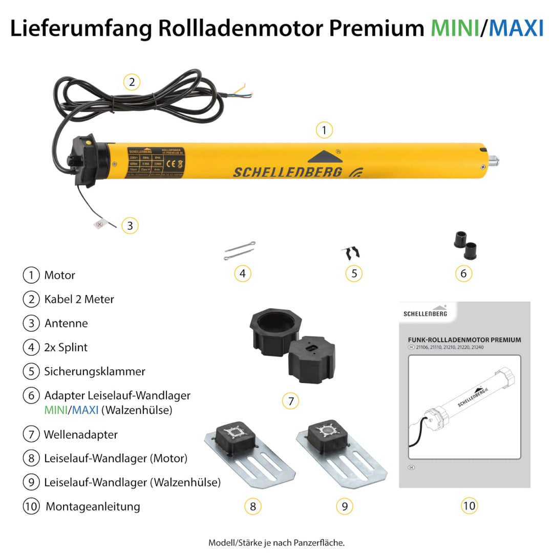 Schellenberg 21220 Rolladenmotor mit Funk neue Generation, 20 Nm, bis 8,5 m² Fläche, Funk Endlagenei