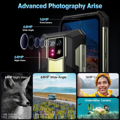 Ulefone Armor 24 Outdoor Handy 22000mAh mit 1000 Lumen Taschenlampe, 24GB + 256GB/2TB SD 64MP+64MP+1