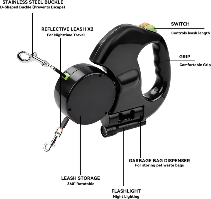 Nimomo Hundeleine, Automatische Leinen Hundeleine Einziehbare Doppel-Hundeleine Dog Lead Pet Leash 1