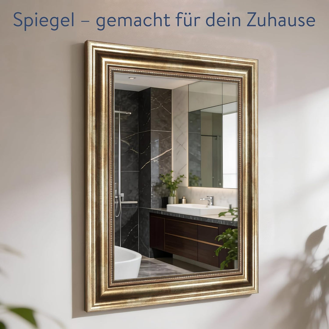 WANDStyle Spiegel Barock und Antik I Aussenmass: 30x40cm I Farbe: Gold I Goldener Wandspiegel aus Ho