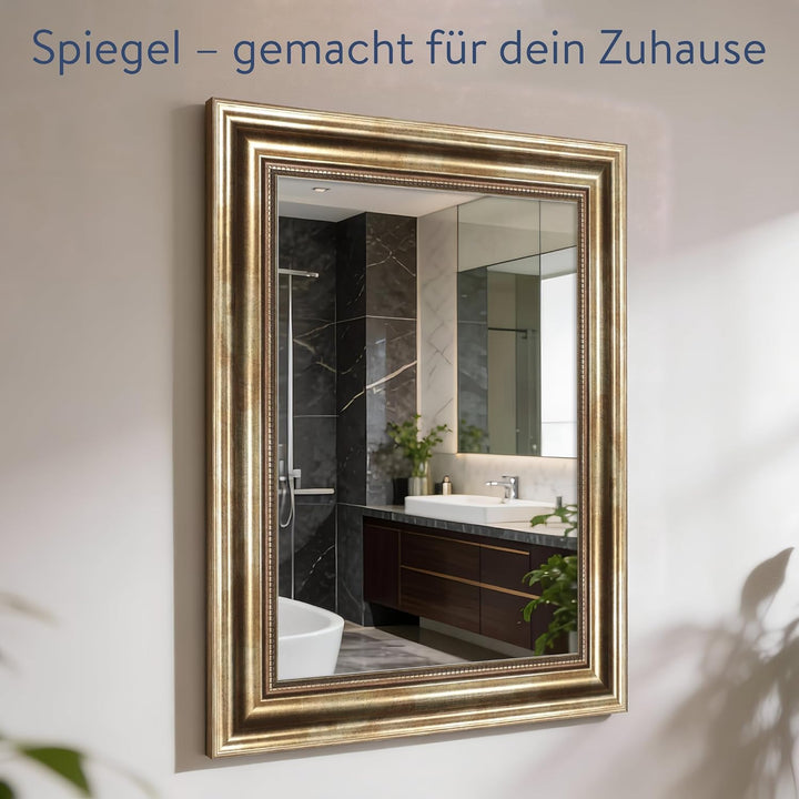 WANDStyle Spiegel Barock und Antik I Aussenmass: 30x40cm I Farbe: Gold I Goldener Wandspiegel aus Ho