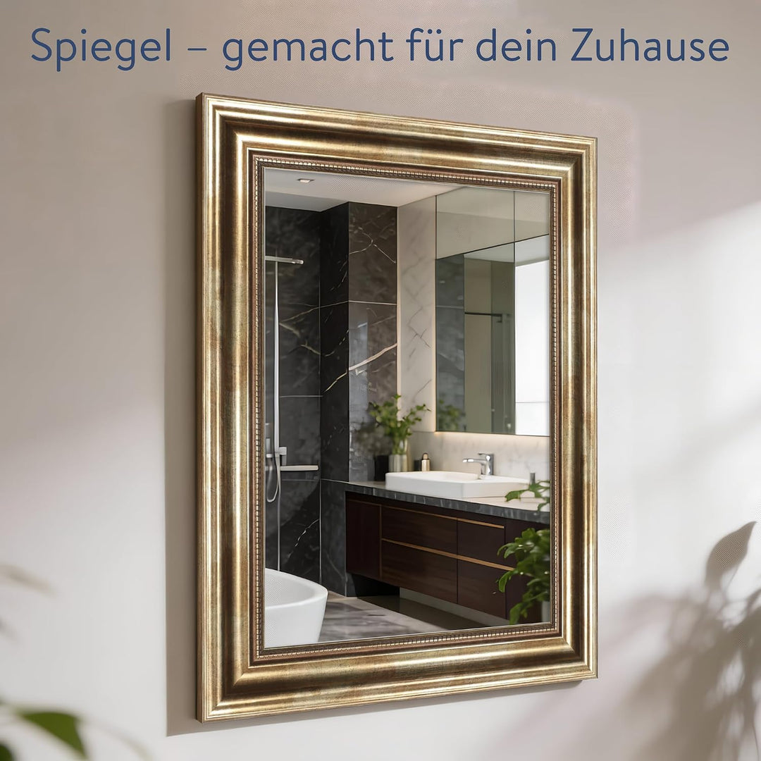 WANDStyle Spiegel Barock und Antik I Aussenmass: 30x40cm I Farbe: Gold I Goldener Wandspiegel aus Ho
