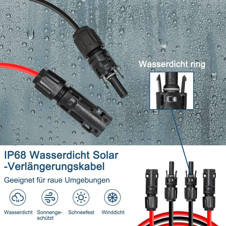 Slocable Solarkabel Verlängerung 10m 10AWG mit IP68 wasserdichtem 1500V PV Stecker, 10m 10awg