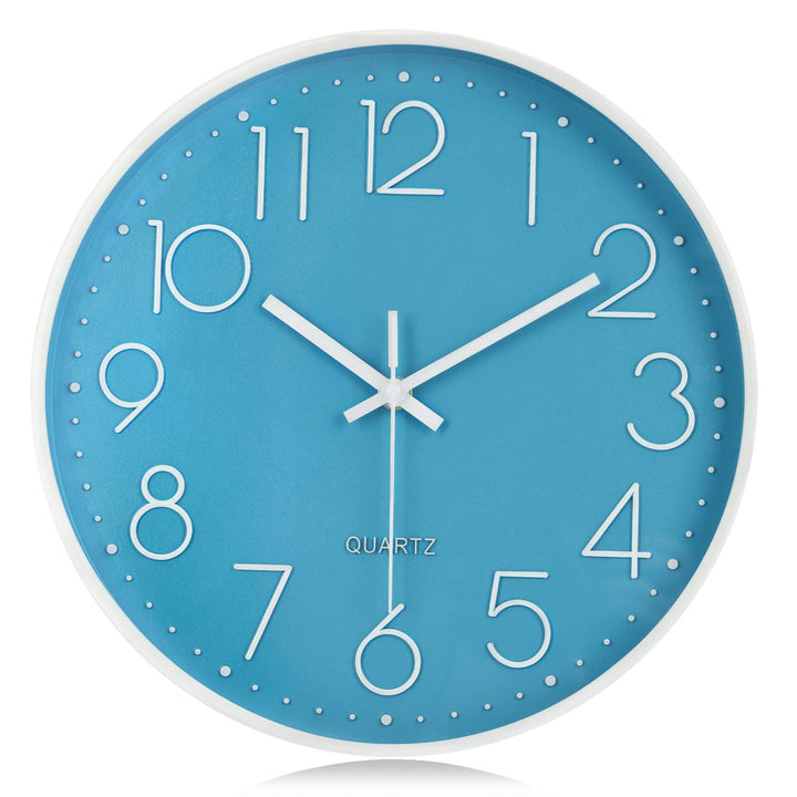 Lafocuse Blau Modern Wanduhr Lautlos 30cm, 3D Ziffern Ohne Tickgeräusche, Quartz Wanduhr Analog Leic