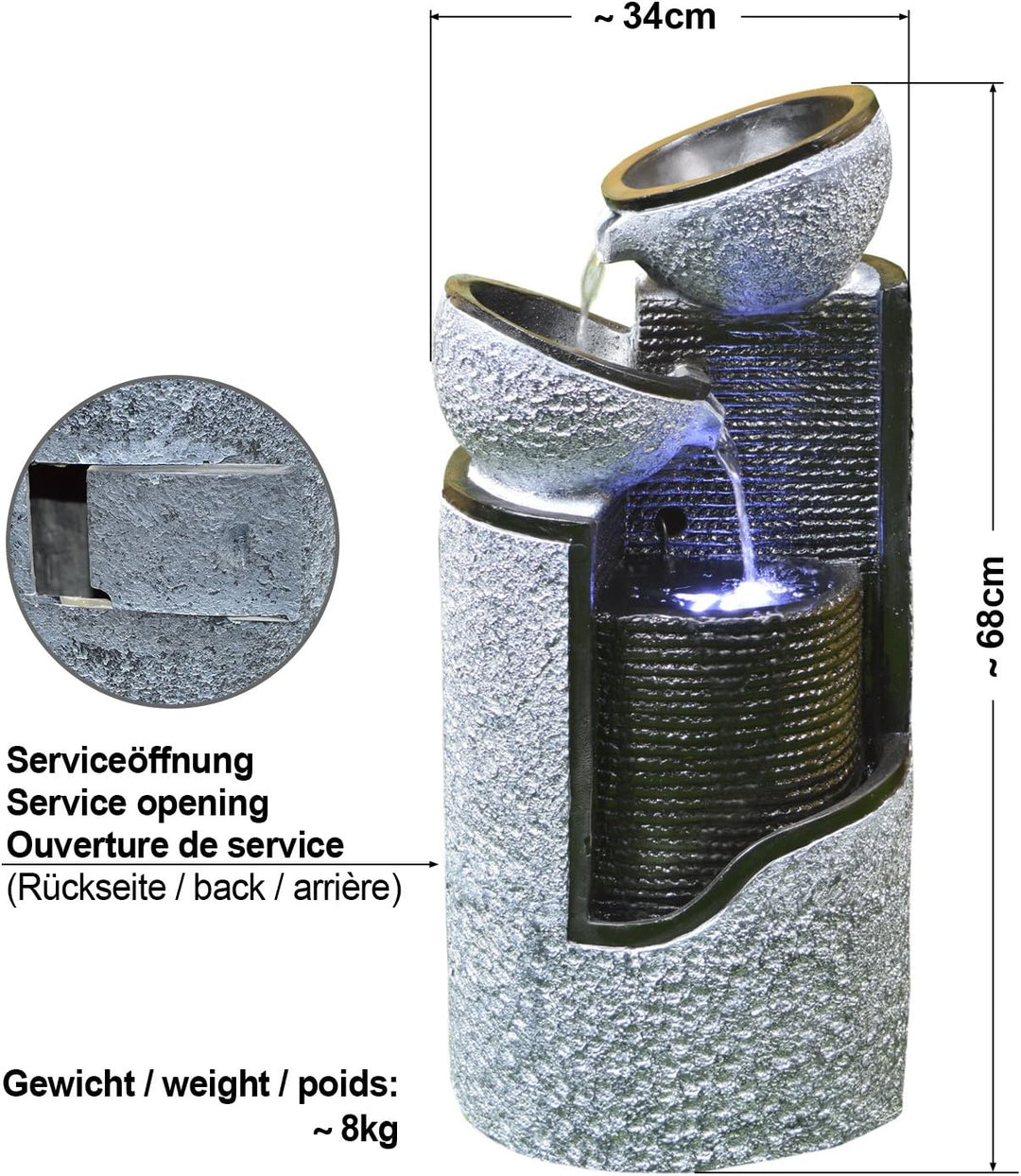 AMUR Solar Gartenbrunnen Brunnen Solarbrunnen Zierbrunnen Wasserfall Gartenleuchte Teichpumpe für Te