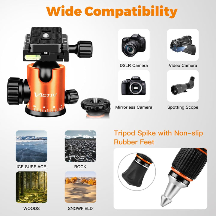VICTIV 203 cm Kamera Stativ für Canon Nikon Sony Spiegelreflexkamera aus Aluminium, Reisestativ Foto