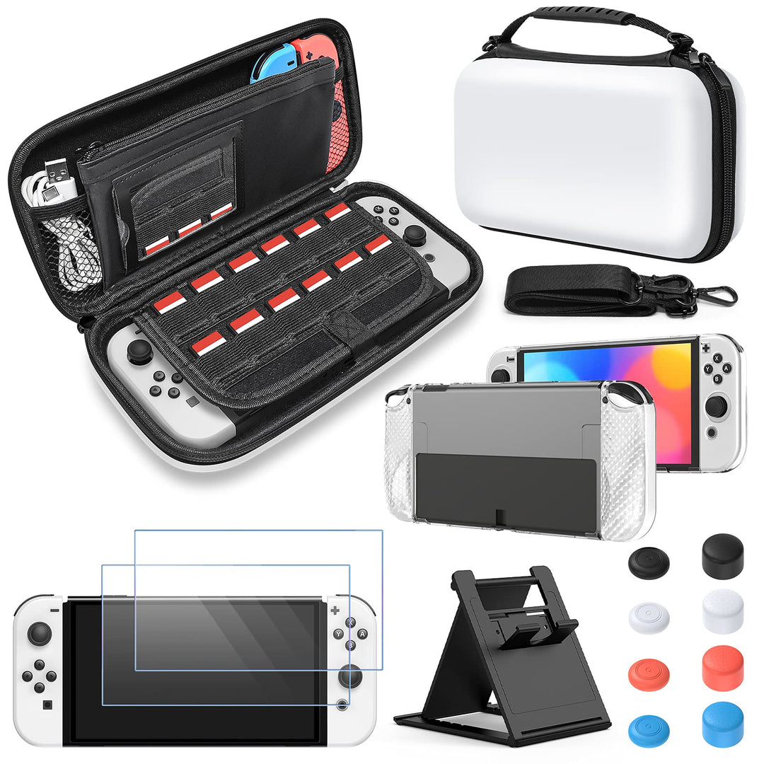 FYOUNG Zubehör Bundle Kompatibel mit Nintendo Switch OLED-Modell mit Tragetasche und Schutzhülle Tra