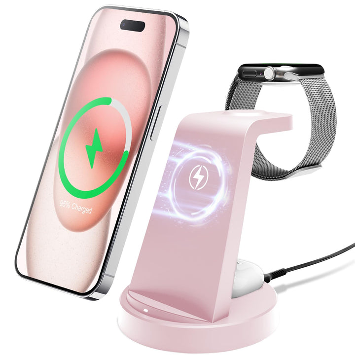3 in 1 Ladestation Kabellos, 15W Schnellladegerät Wireless Charger Ständer für iPhone 17 Pro Max 16