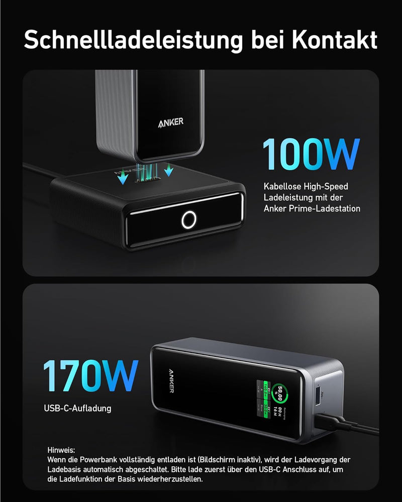 Anker Prime Power Bank, 27,650 mAh (250 W) Power Bank with 100 W Charging Station, 3-Port Power Bank