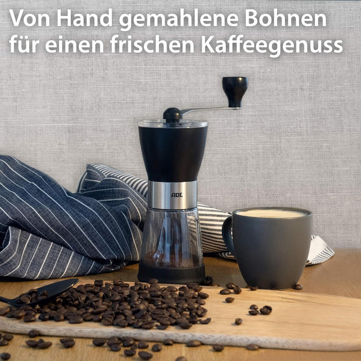 ADE Manuelle Kaffeemühle mit Kegel-Keramikmahlwerk | stufenloser Mahlgrad | für 65 g Kaffeepulver