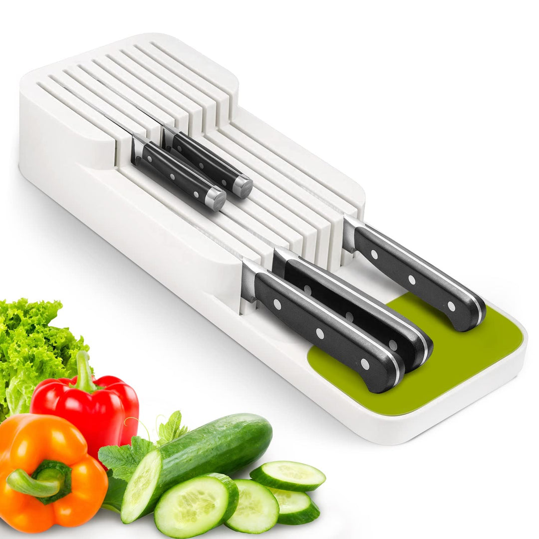 Verbesserte Messerblock für Schublade, Zweistufiger Messer Organizer mit Schlitzen, Platz für 9 Mess
