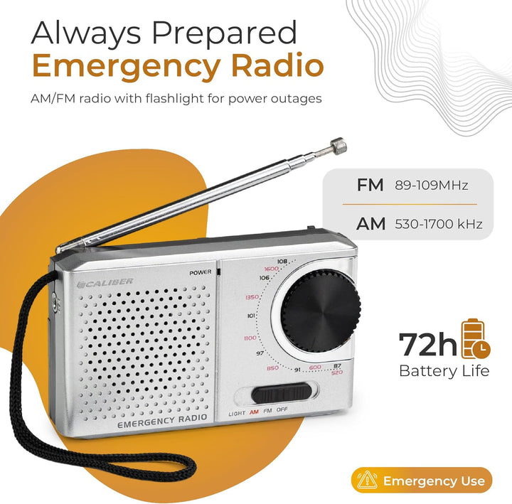 Caliber FM/AM Radio Batteriebetrieben mit Taschenlampe - Notfall Kit - Tragbares Radio - Kopfhöreran
