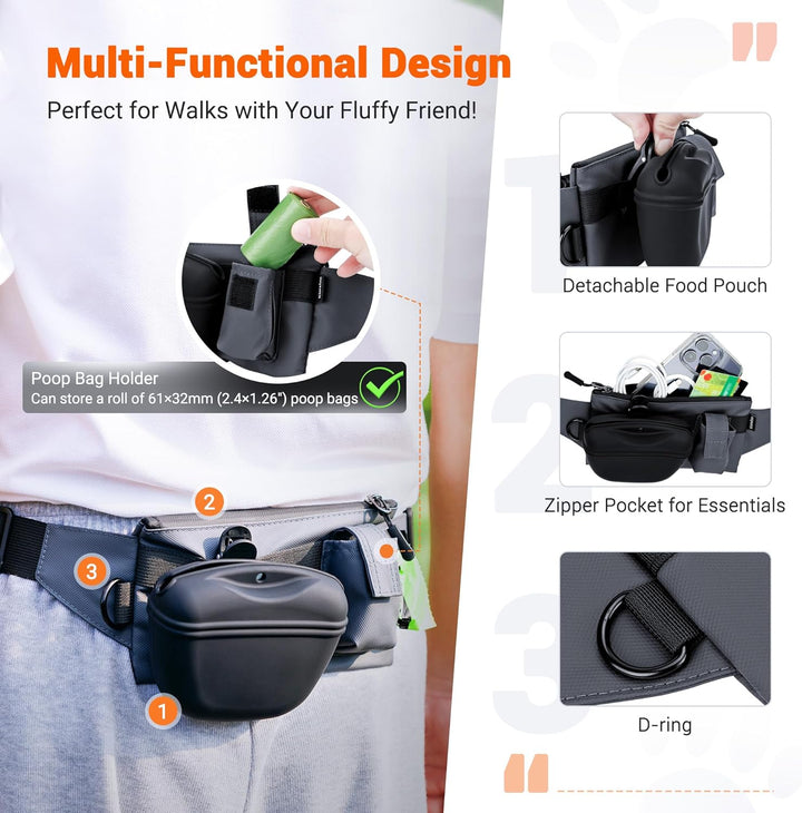 2 in 1 Hunde-Leckerli-Tasche für Training, Leckerli-Tasche für Leine mit abnehmbarem Clip auf Siliko