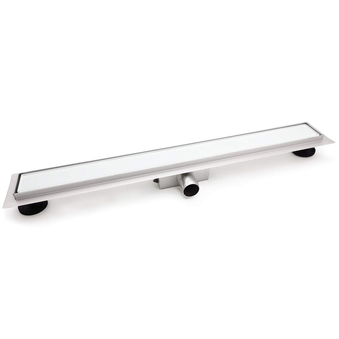 Elbe Duschrinne 80cm Extra Flach 304 Edelstahl Bodenablauf mit weisser Glasabdeckung Komplettset Haa