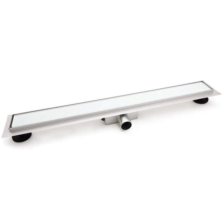 Elbe Duschrinne 80cm Extra Flach 304 Edelstahl Bodenablauf mit weisser Glasabdeckung Komplettset Haa