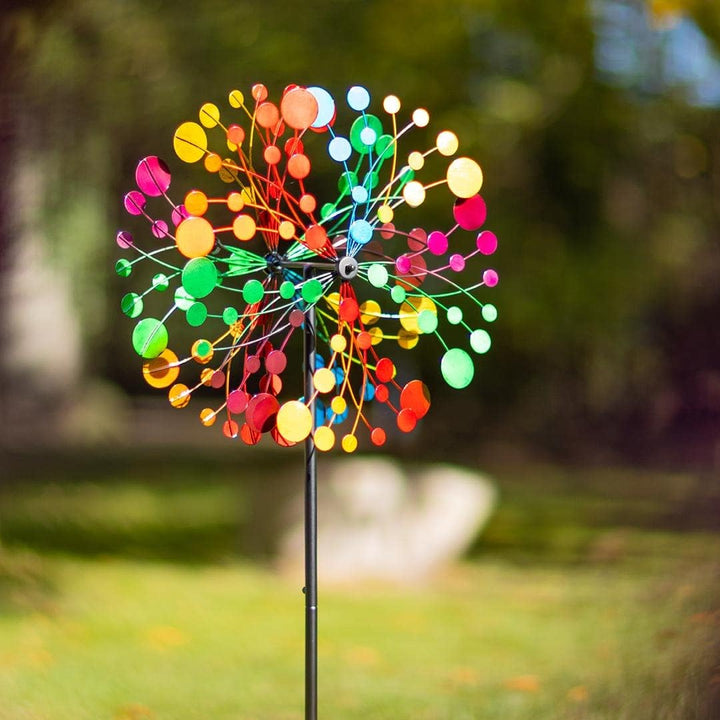 Windspiel Metall Multi-Colored Kaleidoscope Duett, Ø39 x H122 cm (inkl. Bodenanker), mit Zwei Rotore