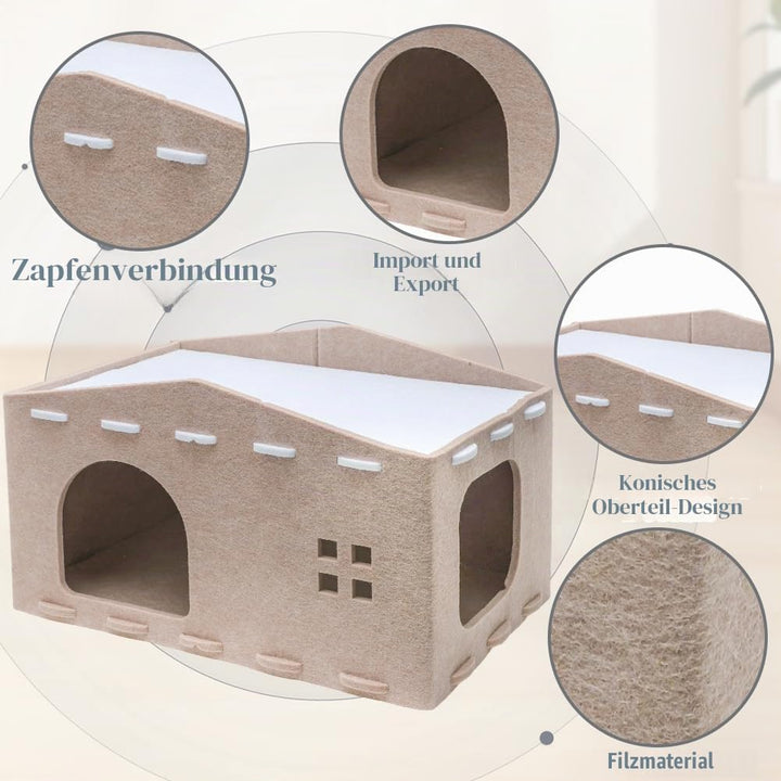 Katzenhöhle Filz, Katzenhaus aus Filz Katzenbett für Katzen, Abnehmbares Katzenbett, Katzenhaus Indo