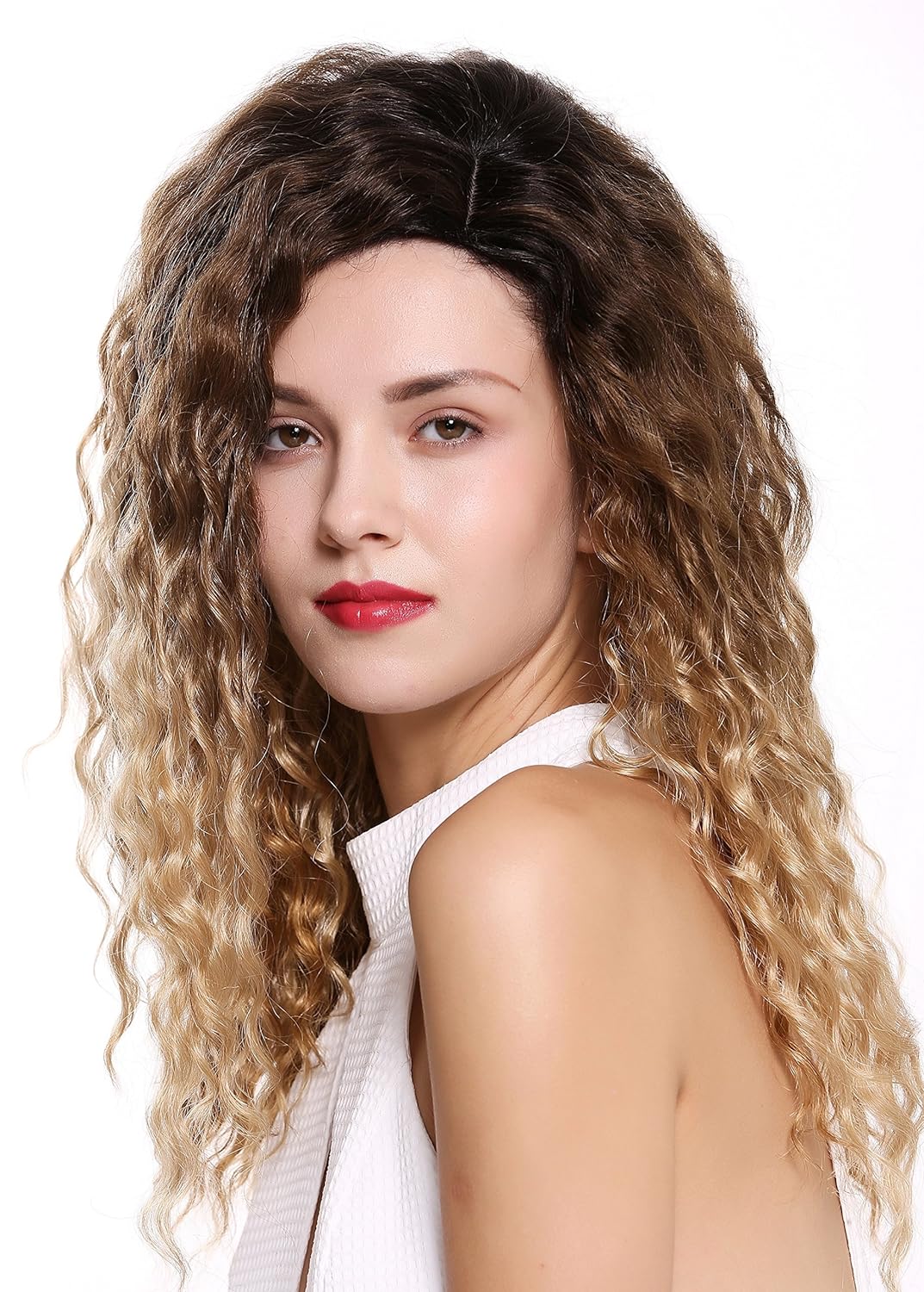 WIG ME UP - 803AD-Y-SC1911 Damenperücke Perücke Seitenscheitel Afro Krepplocken gelockt Ombre Braun