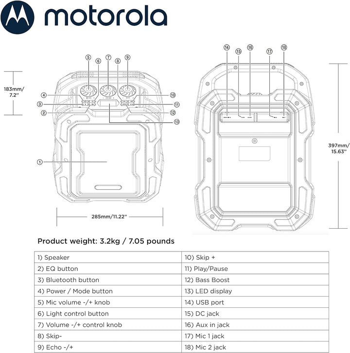 Motorola Sound ROKR 800 Bluetooth-Lautsprecher - 20 Stunden Akkulaufzeit - FM-Radio - Farbige LED -