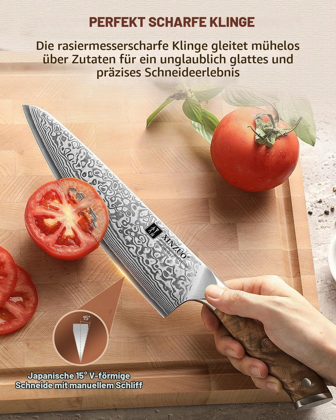 XINZUO 21cm Kochmesser 67 Schichten Damaststahl Profi Küchenmesser -Scharfe Klinge Damaszener Stahl
