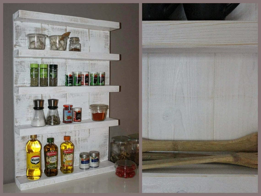 Gewürzregal aus Holz - für die Wand oder stehend - weiss - 5 Stellflächen - 90 x 24-72 x 12 cm - Mas