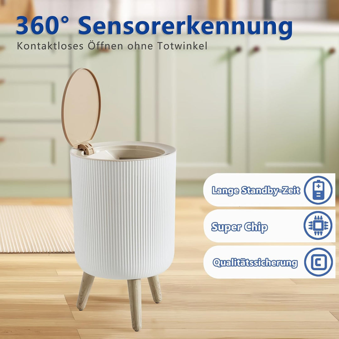 Badezimmer Mülleimer mit Sensor, 9L, automatisch und leise, Weiss