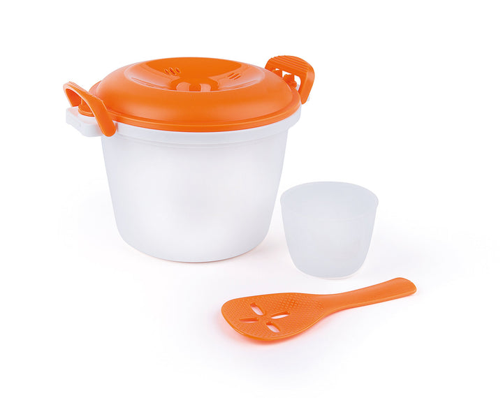 Excelsa Quick Cook Reiskocher Mikrowelle, Polypropylen, Weiss mit Details Orange
