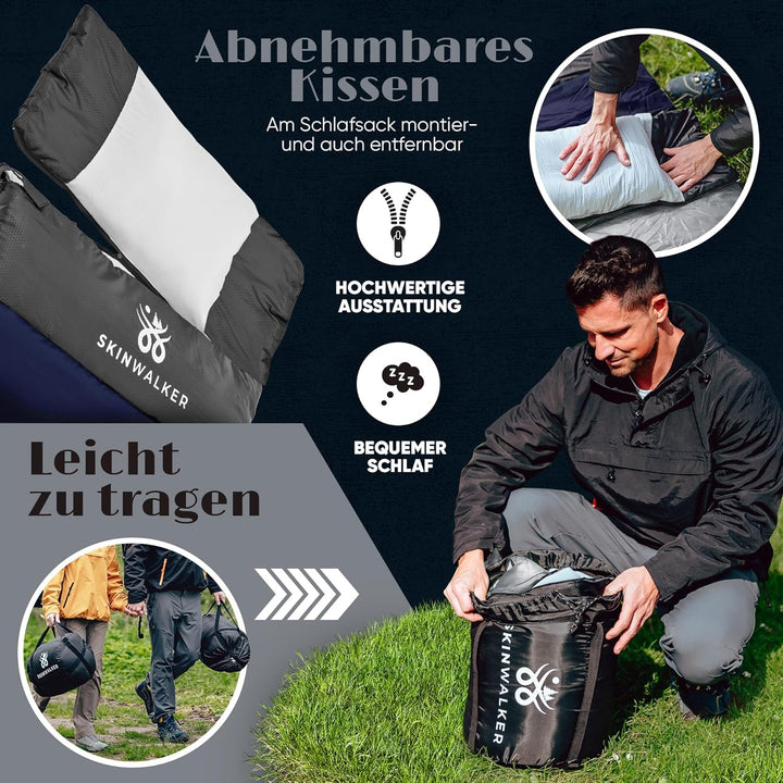 SkinWalker Schlafsack 4 Jahreszeiten Sommer & Winter -15 °C - 20 °C Wasserfest [abnehmbare Polarflee