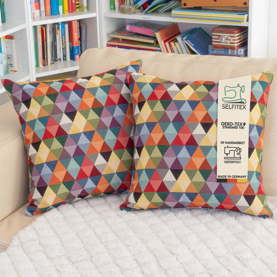 Selfitex 2er Set Bunte Couchkissen 50x50 cm, Sofakissen mit Füllung und Bezug, kuschelweiches Leseki