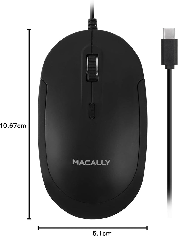 Macally Kabelgebundene USB-C-Maus für Mac und PC, schlank, leise und zuverlässig, 3 Tasten, Scrollra