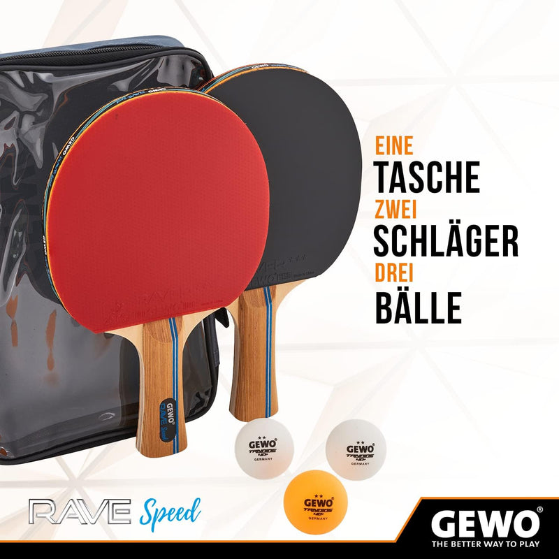 GEWO Rave Speed Tischtennisschläger Set - Kontrollierter Anfänger-Tischtennisschläger mit 3 Bällen -