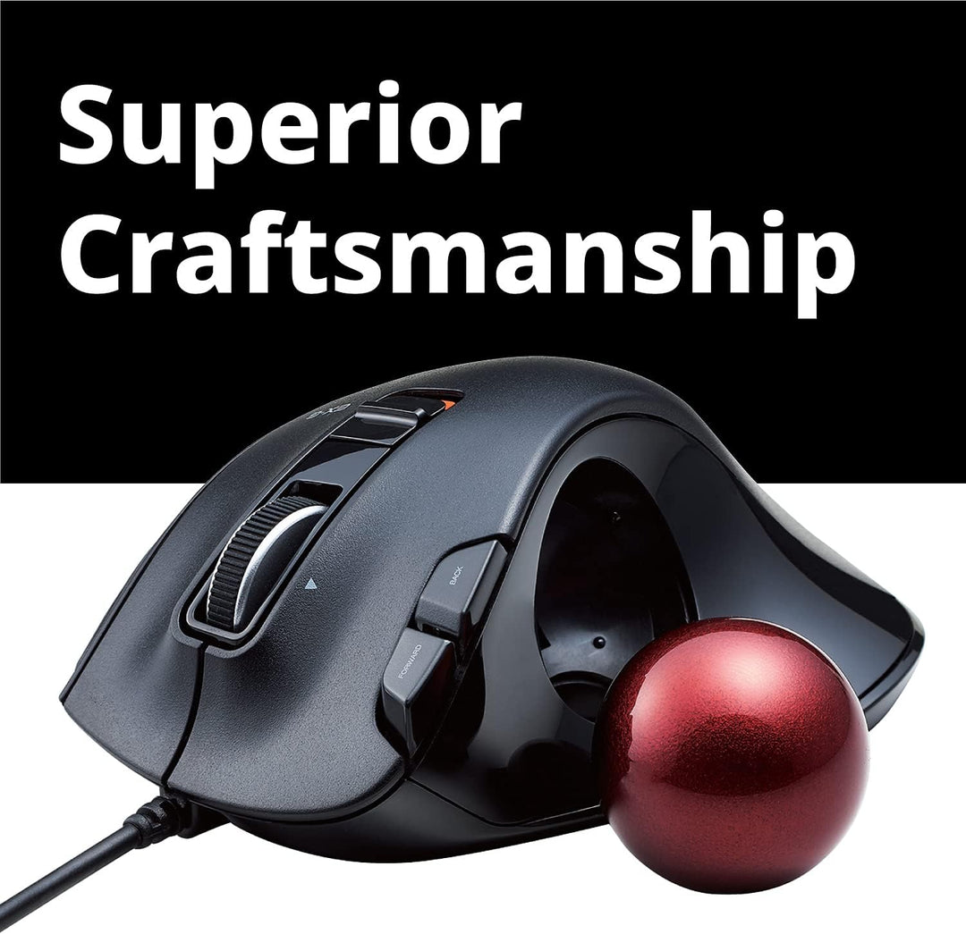 ELECOM EX-G Trackball-Maus, kabelgebunden, Daumensteuerung, ergonomisches Design, 5-Tasten-Funktion