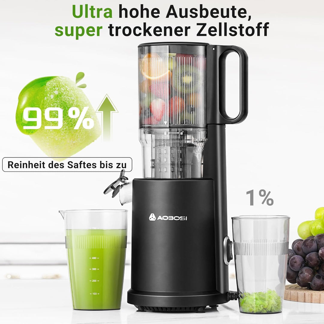 AOBOSI Slow Juicer 126MM Super Large Feed Chute for Whole Fruits and Vegetables, Kauender Entsafter