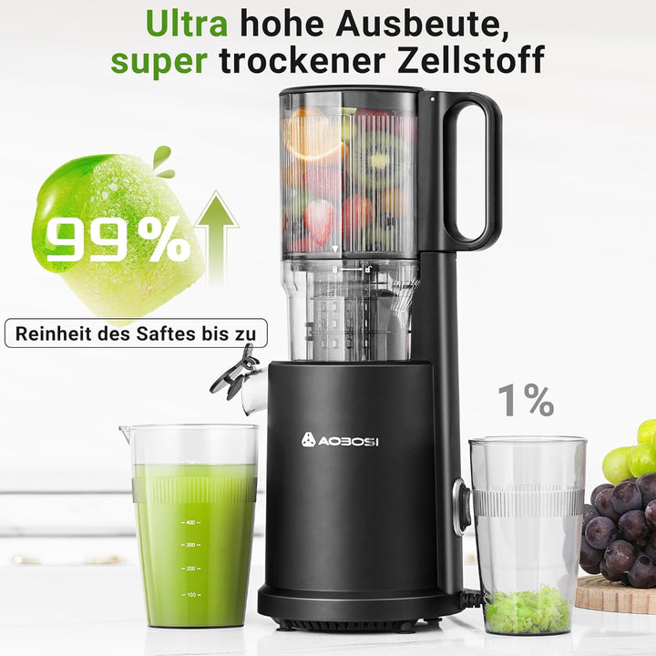 AOBOSI Slow Juicer 126MM Super Large Feed Chute for Whole Fruits and Vegetables, Kauender Entsafter