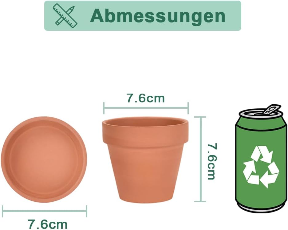vensovo Terrakotta-Töpfe mit Untertasse, 7,6 cm, Tontopf, Keramiktopf, Kaktus, Blumentöpfe, Sukkulen