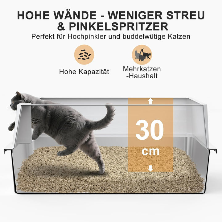 MIXJOY Katzenklo Edelstahl XXXL Grosse Katzentoilette 71x51cm Hohe Wände | Anti-Haft, Geruchsneutral